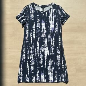 Ellen Tracy Women's Medium Abstract Print Shift Dress Blue Purple Short Sleeve